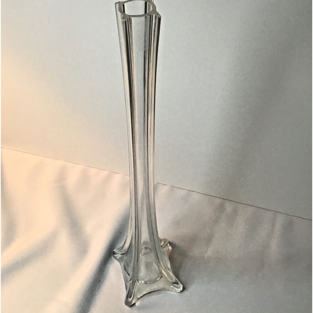 Eiffel Tower 16" Clear Glass Vase with Flared Four-Footed Base